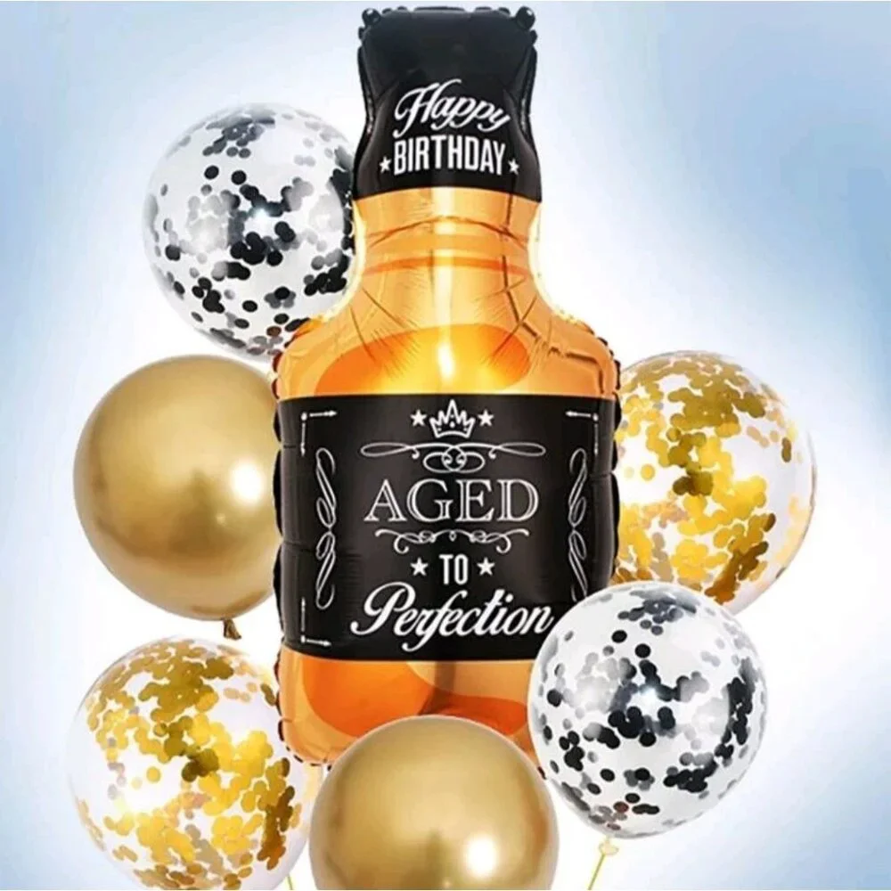 Whiskey Bottle Balloon HAPPY BIRTHDAY Aged To Perfection Foil Set decoration new